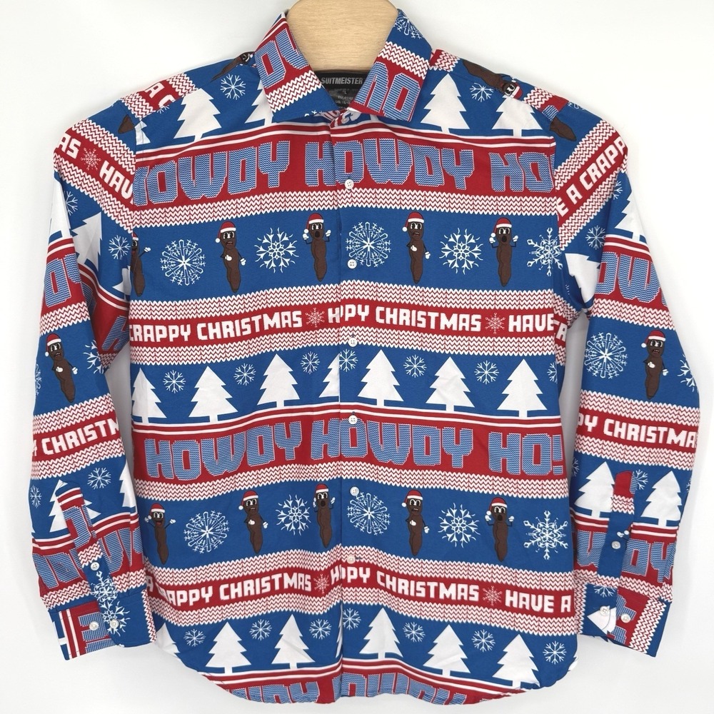 Suitmeister Button Up Men L Blue South Park Mr Hankey Ugly Christmas Shirt Novel